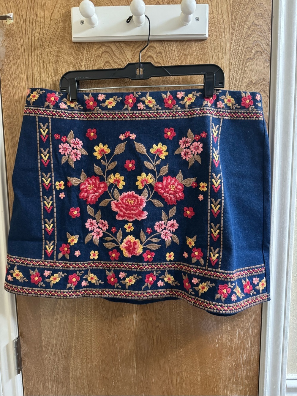 Savanna Jane Mini Skirt Stretch Denim Embroidered Floral Elastic Back Plus 3X